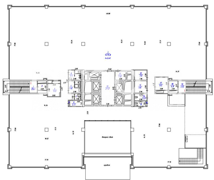 Планировка офиса 1769 м², 2 этаж, Деловой квартал «Неополис»